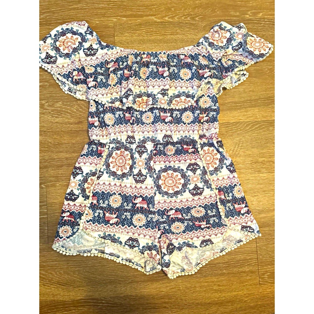 for Justis Women's Off-The-Shoulder Geometric Romper L Multicolor Crochet